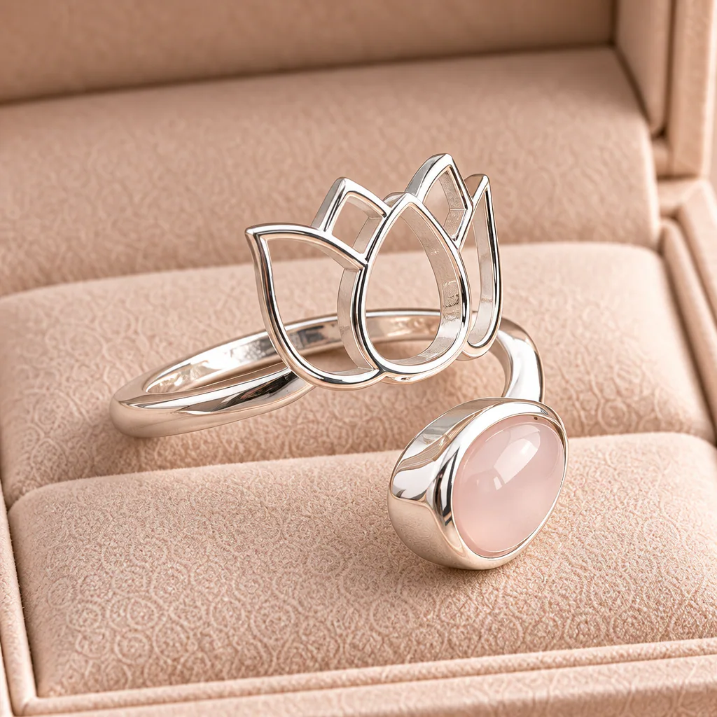 Bague lotus en Quartz rose · Madagascar · Grade AA — vue studio 3