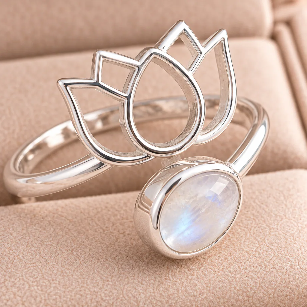 Bague lotus en Péristérite · Inde · Grade AA — vue studio 2