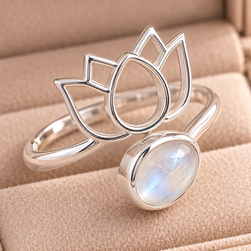 Bague lotus en Péristérite · Inde · Grade AA — vue studio 3