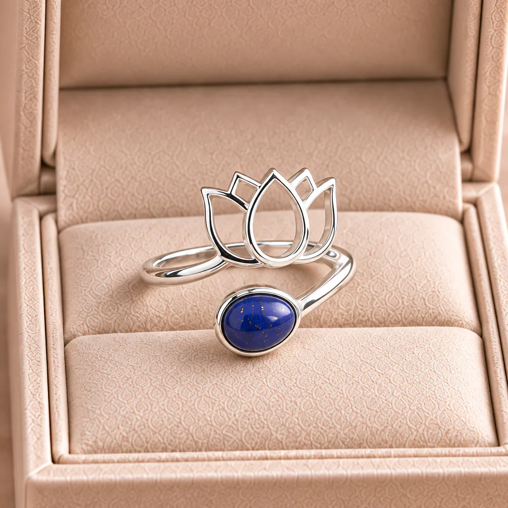 Bague lotus en Lapis Lazuli · Afghanistan · Grade AA — vue studio 2