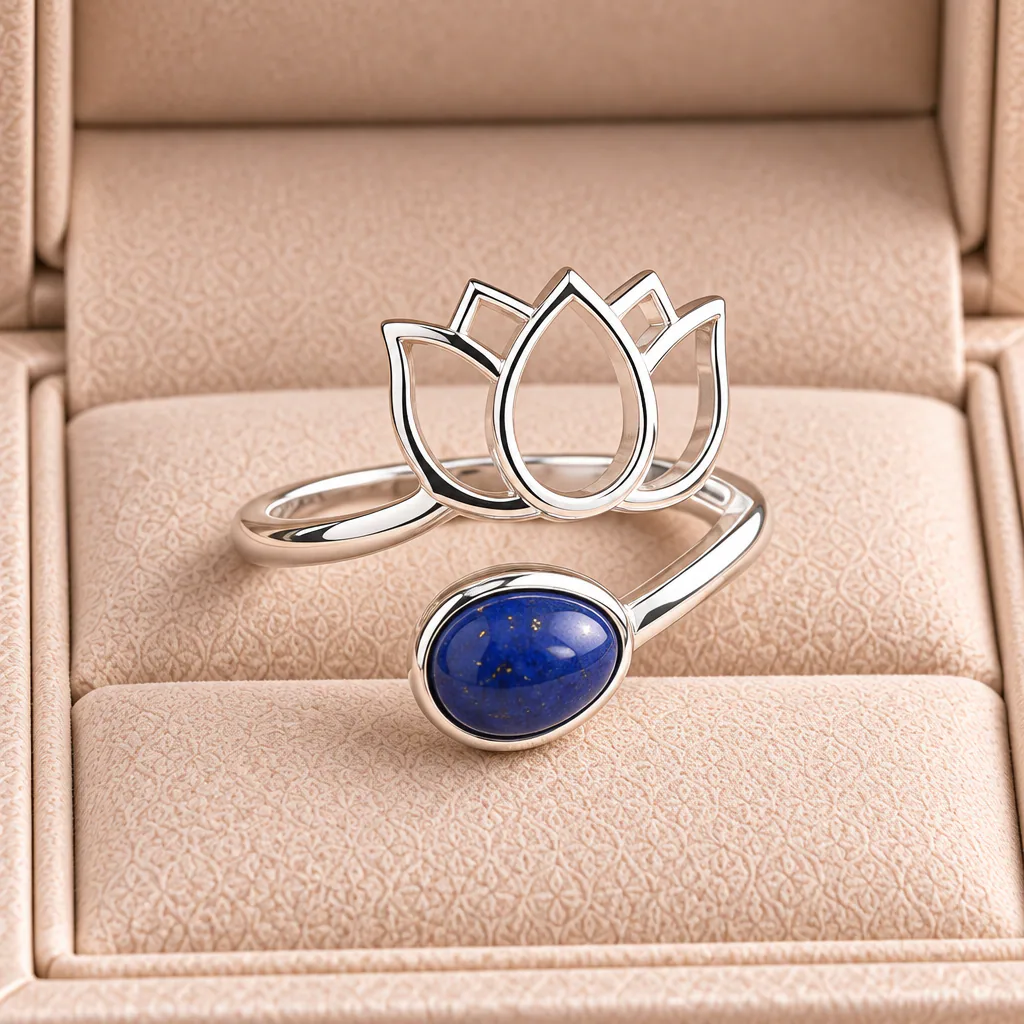 Bague lotus en Lapis Lazuli · Afghanistan · Grade AA — vue studio 3