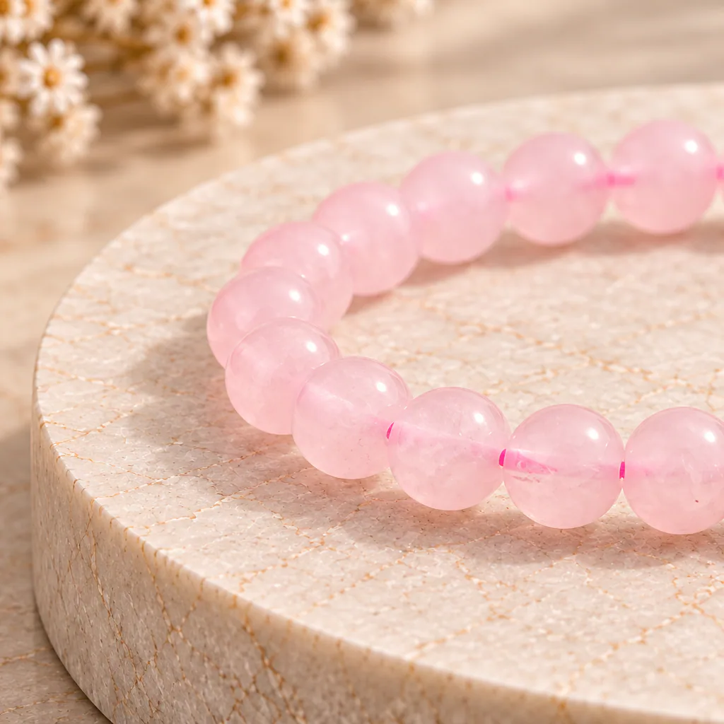 Bracelet à boules en Quartz rose · 6 mm · Brésil · Grade A — vue studio 2