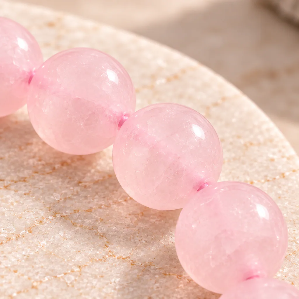 Bracelet à boules en Quartz rose · 6 mm · Brésil · Grade A — vue studio 3
