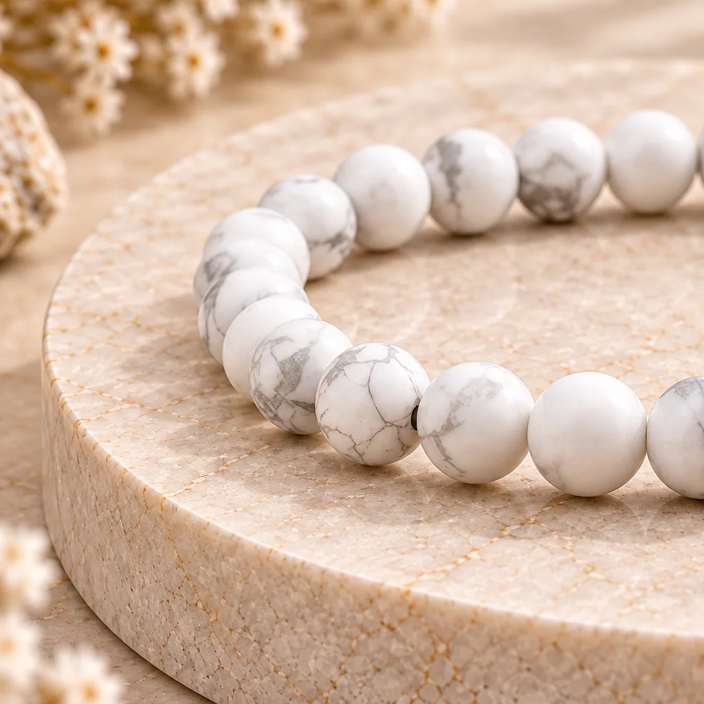 Bracelet à boules en Howlite blanche · 6 mm · Zimbabwe · Grade A — vue studio 2