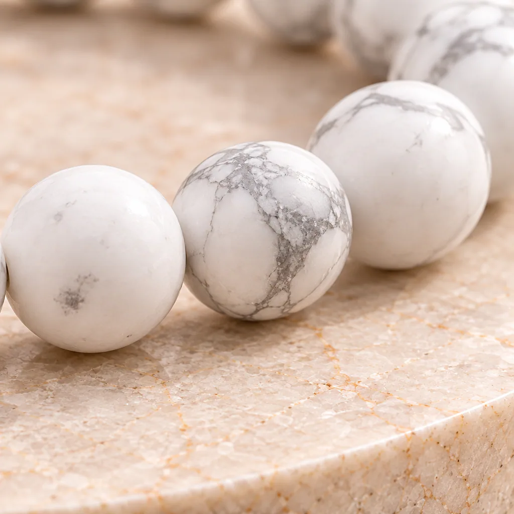 Bracelet à boules en Howlite blanche · 6 mm · Zimbabwe · Grade A — vue studio 3
