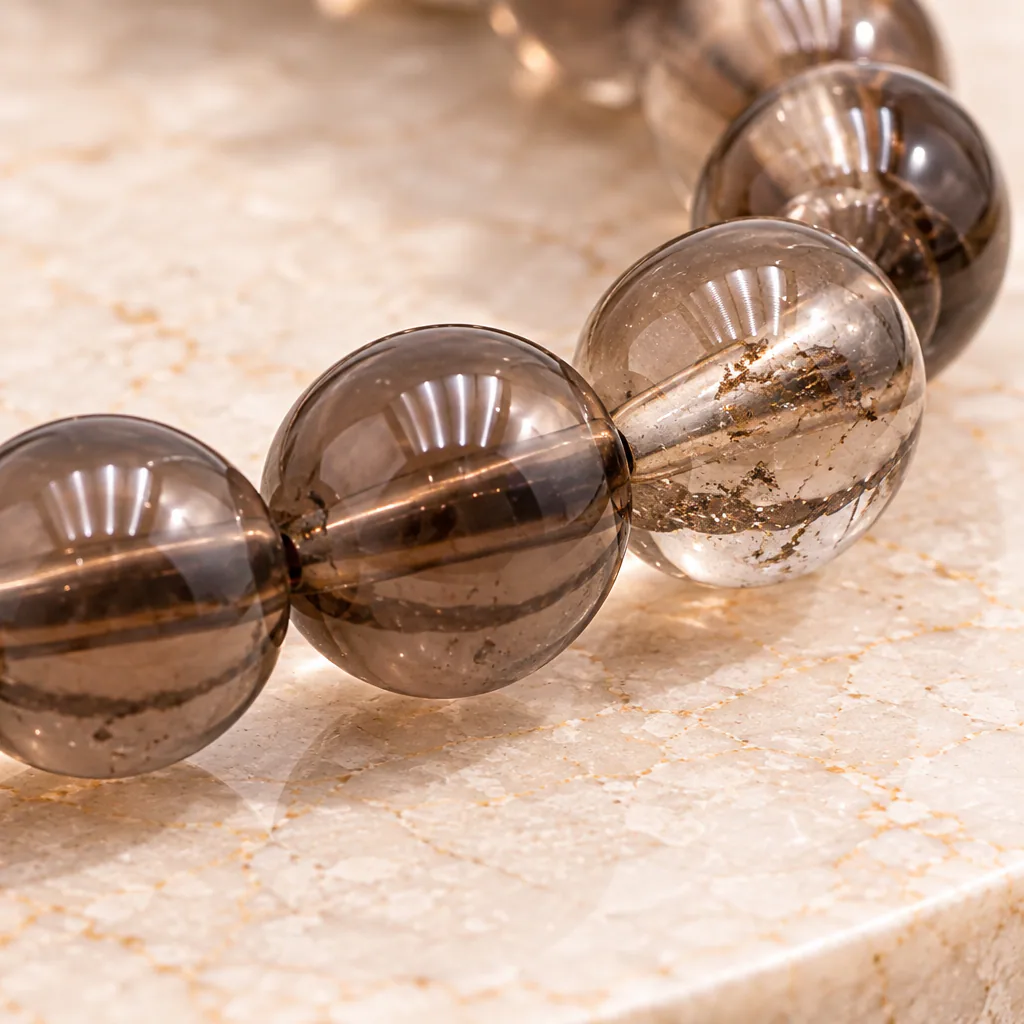 Bracelet à boules en Cristal de roche « fumé » · 6 mm · Brésil · Grade A — vue studio 3