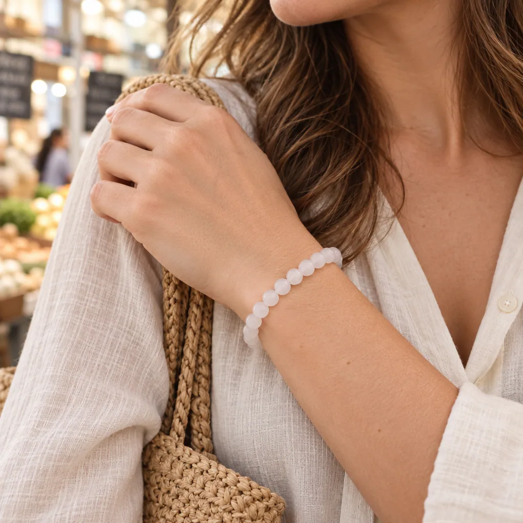 Bracelet à boules en Péristérite · 6 mm · Inde · Grade AA — vue portée 1