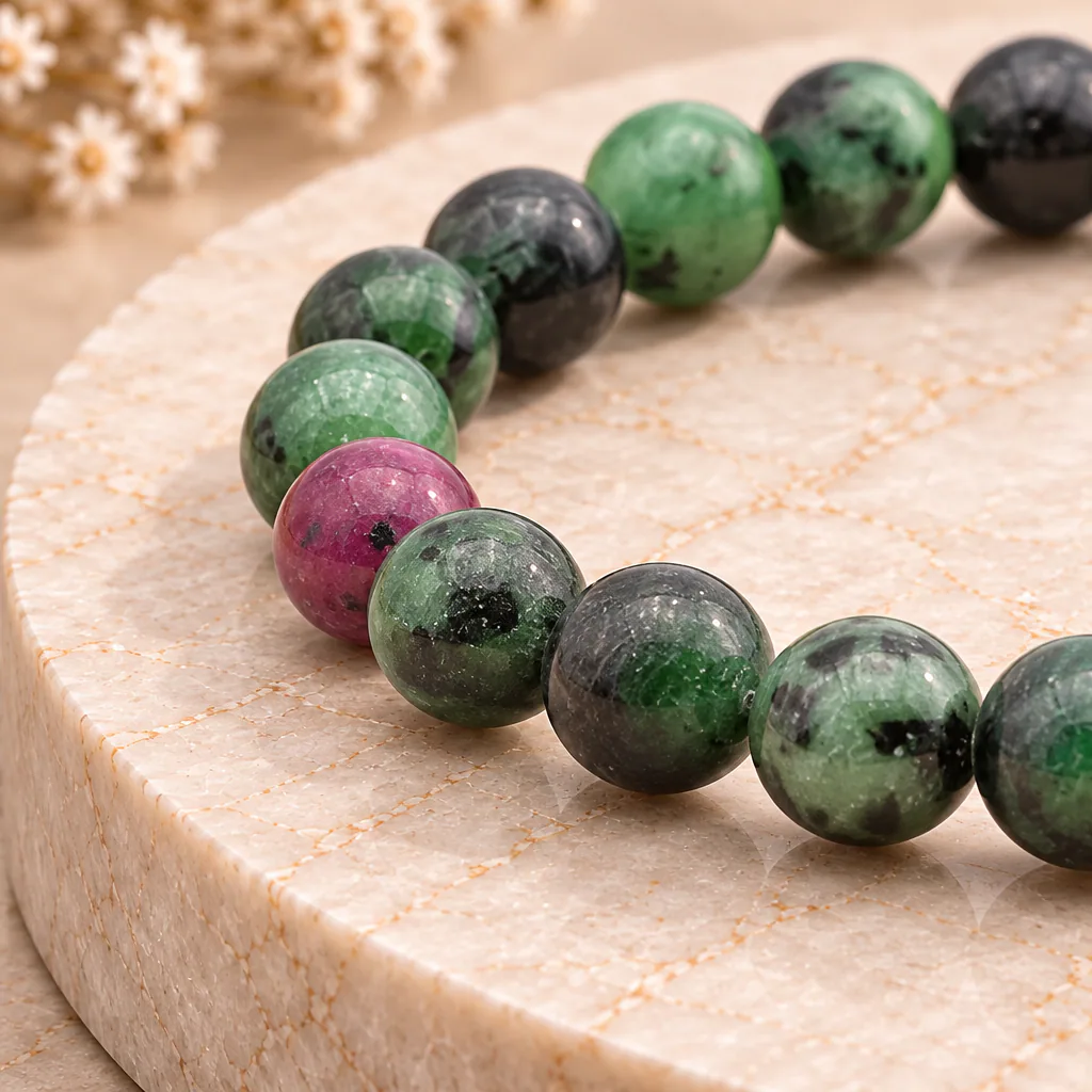 Bracelet à boules en Rubis zoïsite · 6 mm · Tanzanie · Grade A — vue studio 2