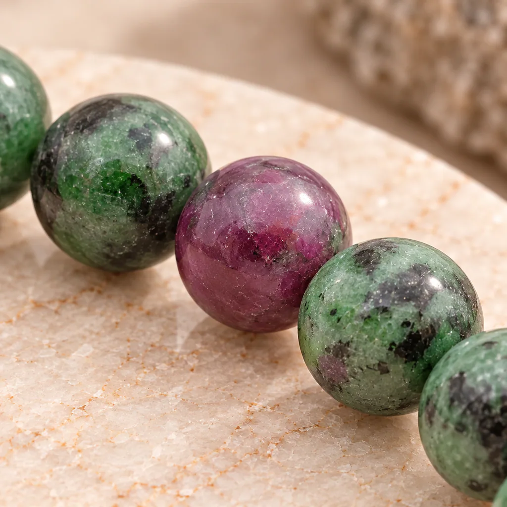 Bracelet à boules en Rubis zoïsite · 6 mm · Tanzanie · Grade A — vue studio 3
