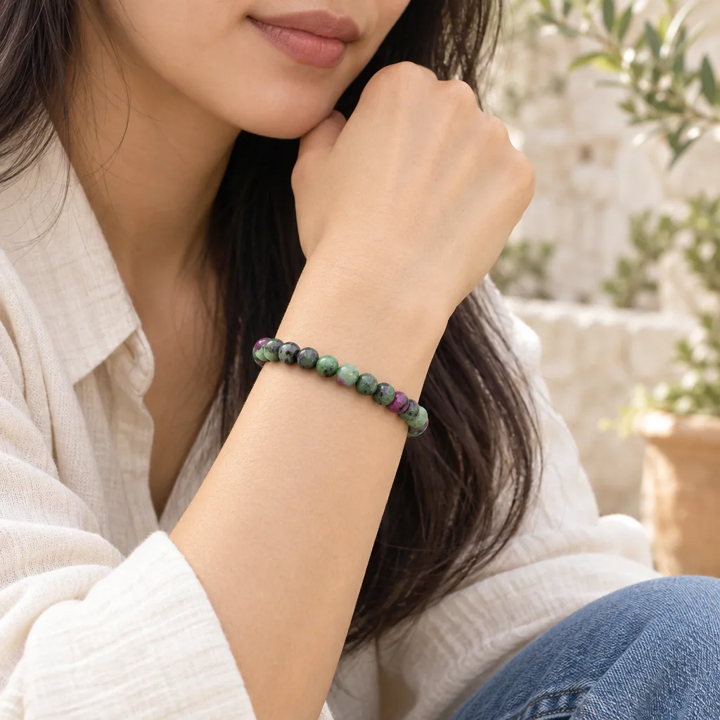 Bracelet à boules en Rubis zoïsite · 6 mm · Tanzanie · Grade A — vue portée 1
