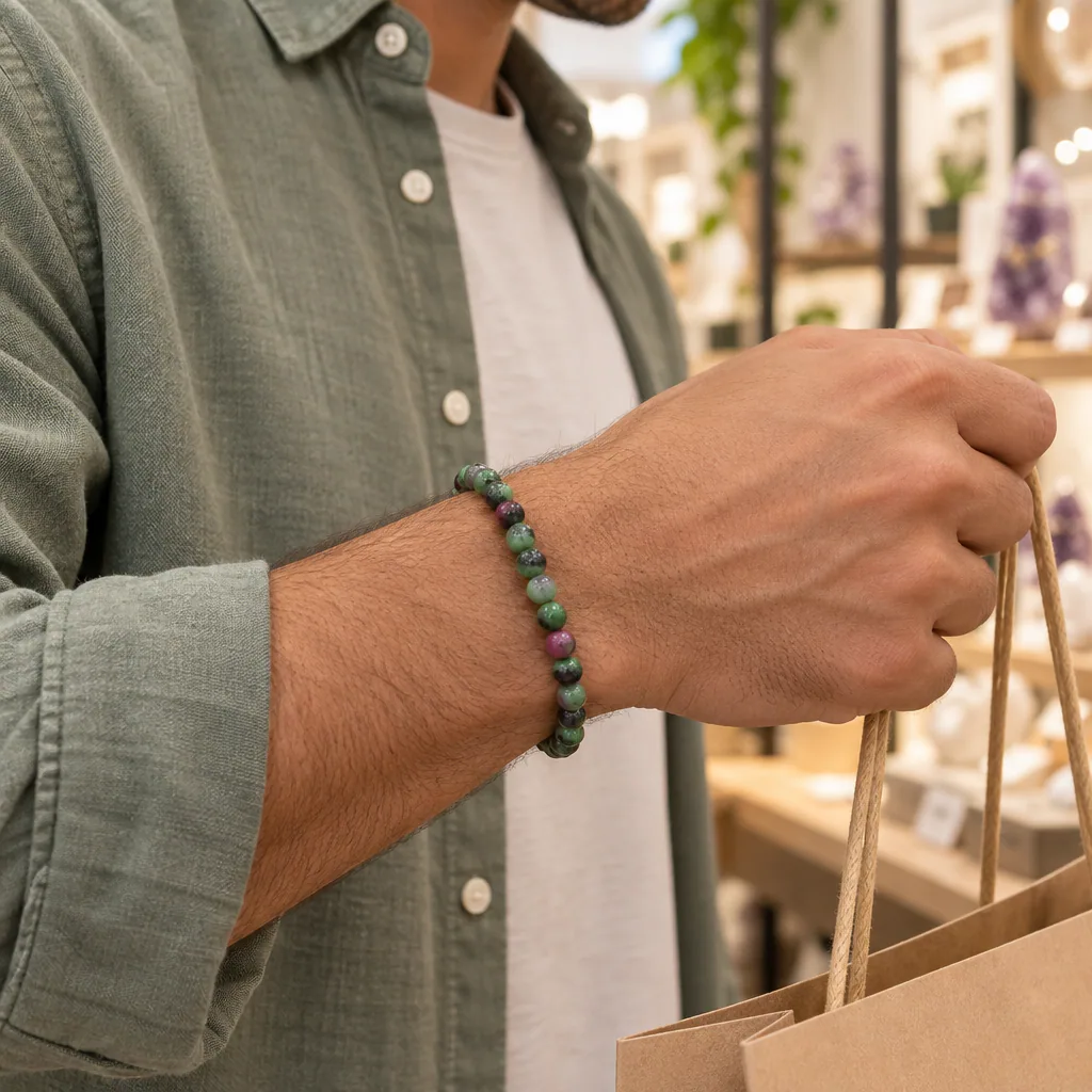 Bracelet à boules en Rubis zoïsite · 6 mm · Tanzanie · Grade A — vue portée 2