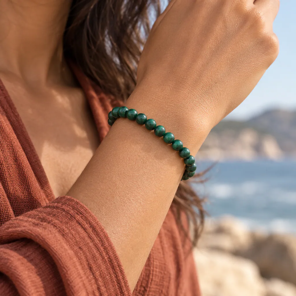 Bracelet à boules en Malachite · 6 mm · Congo-Kinshasa · Grade A — vue portée 1