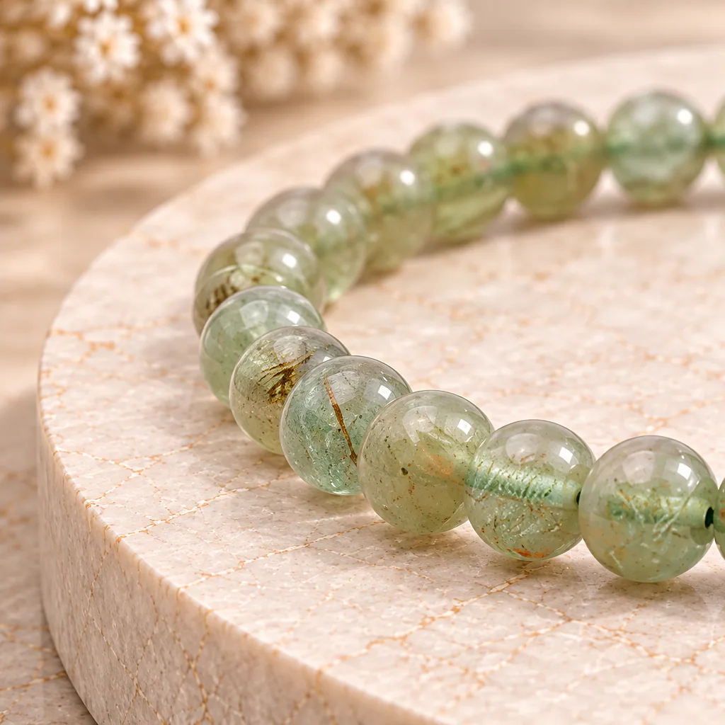 Bracelet à boules en Apatite verte · 6 mm · Madagascar · Grade A — vue studio 2