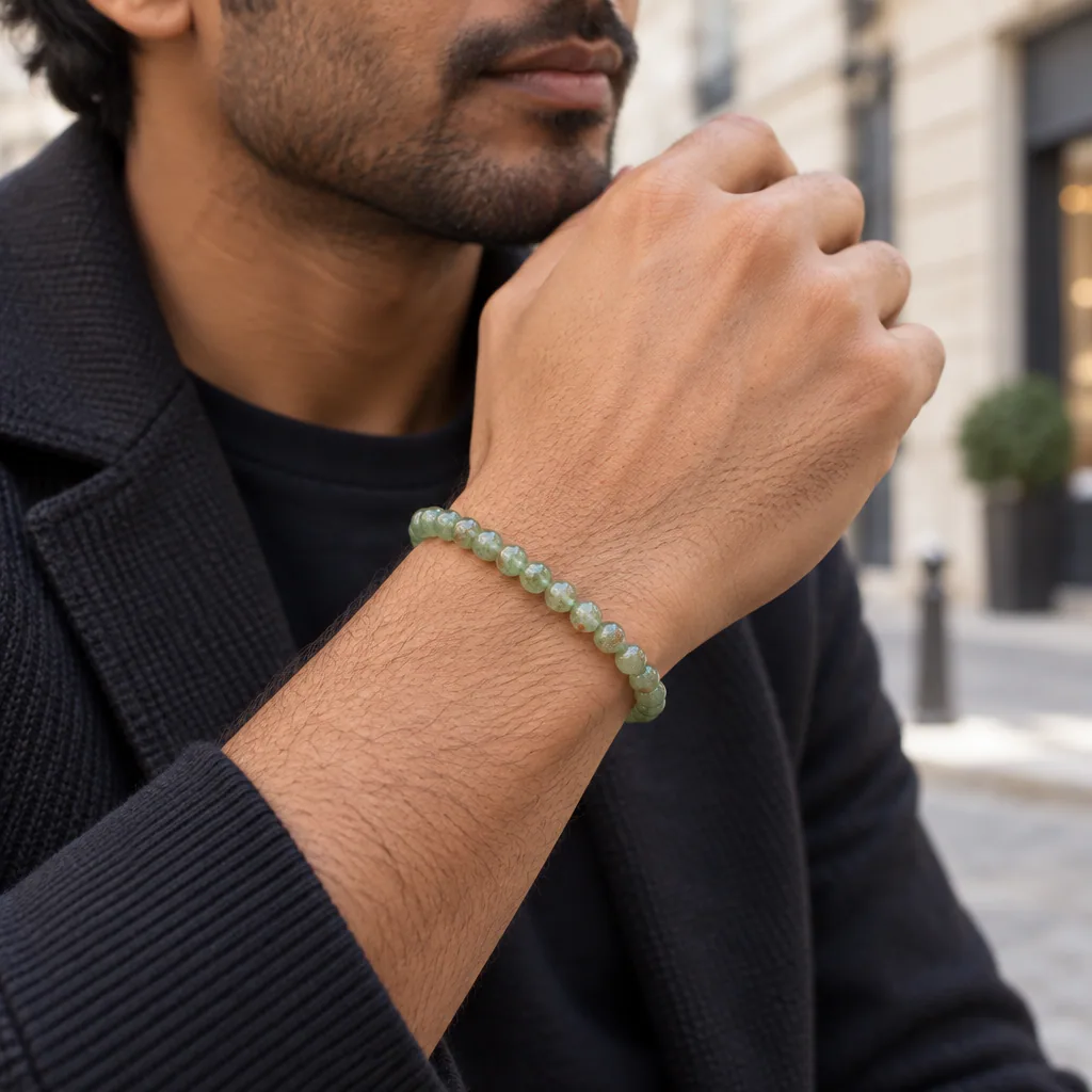 Bracelet à boules en Apatite verte · 6 mm · Madagascar · Grade A — vue portée 2