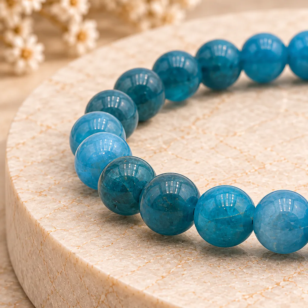 Bracelet à boules en Apatite bleue · 6 mm · Madagascar · Grade A+ — vue studio 2
