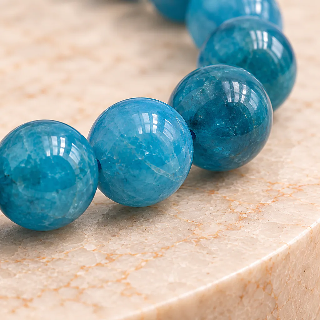 Bracelet à boules en Apatite bleue · 6 mm · Madagascar · Grade A+ — vue studio 3