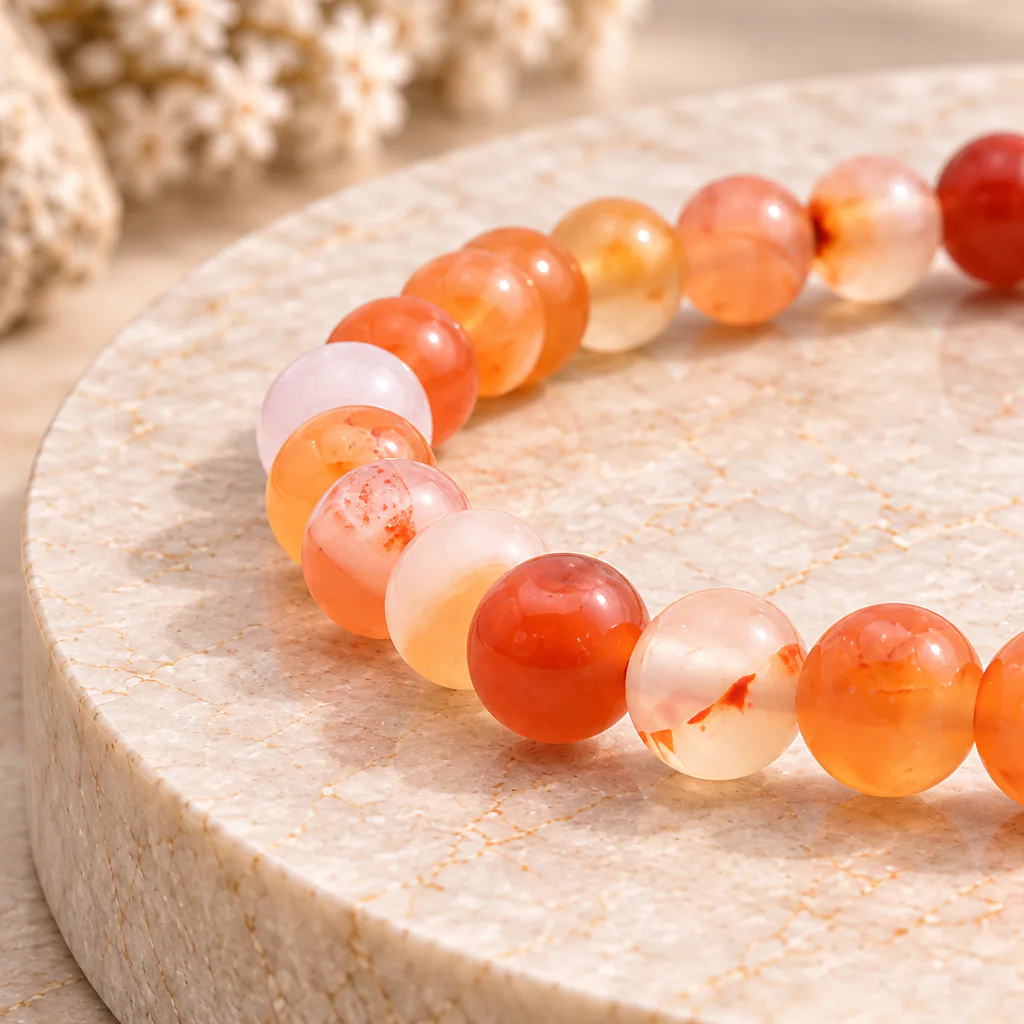 Bracelet à boules en Cornaline · 6 mm · Brésil · Grade A — vue studio 2