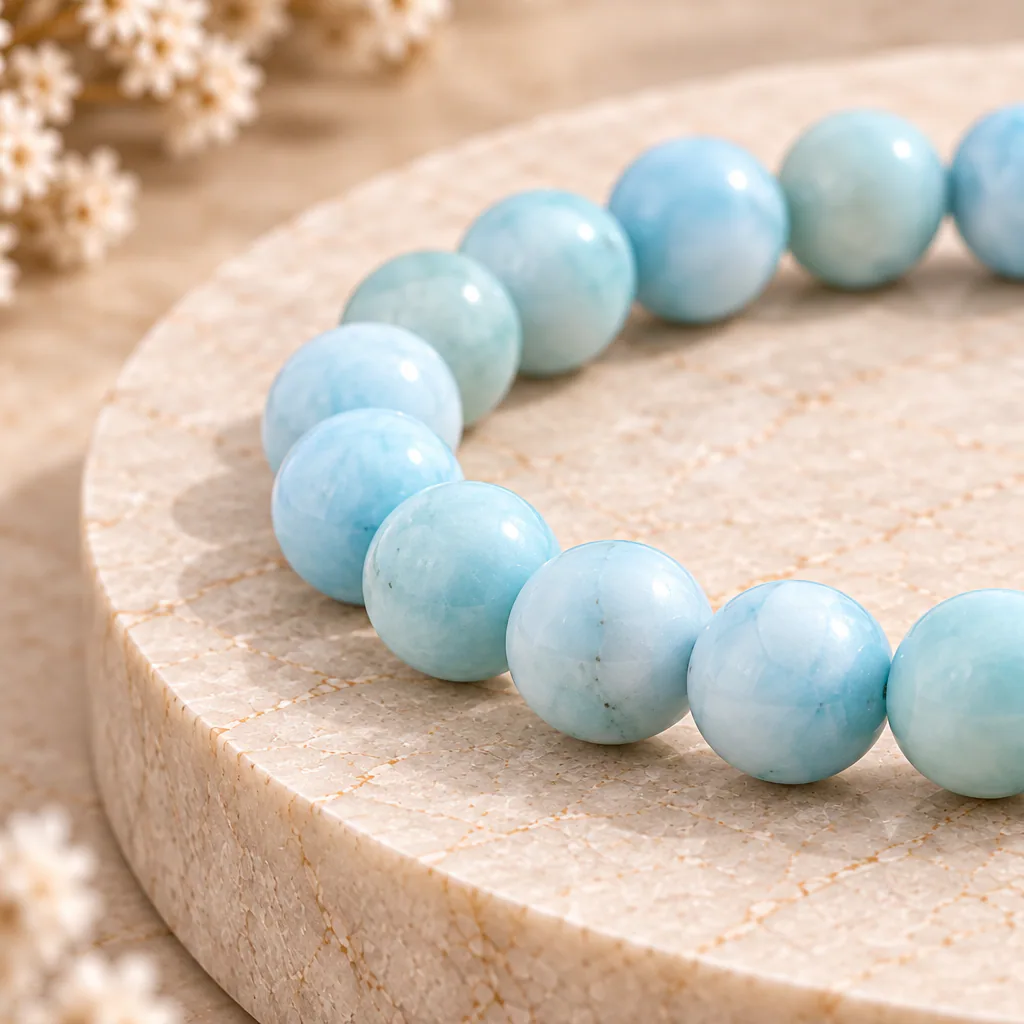 Bracelet à boules en Larimar · 6 mm · République dominicaine · Grade AA — vue studio 2