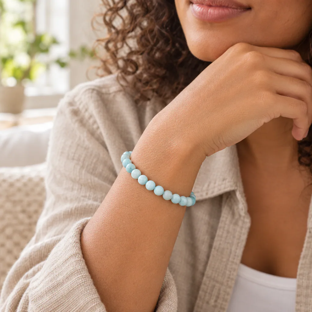 Bracelet à boules en Larimar · 6 mm · République dominicaine · Grade AA — vue portée 1