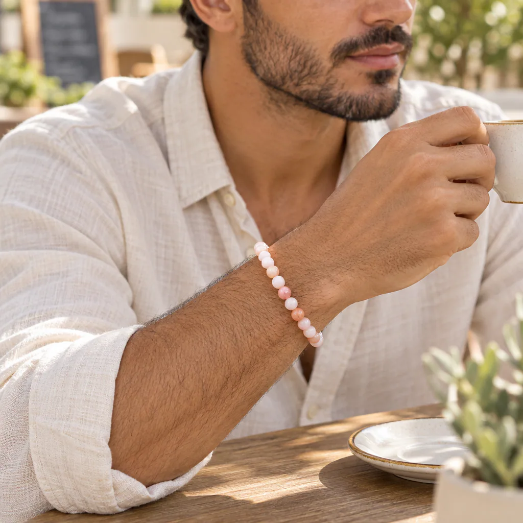 Bracelet à boules en Opale Rose · 6 mm · Pérou · Grade A+ — vue portée 2