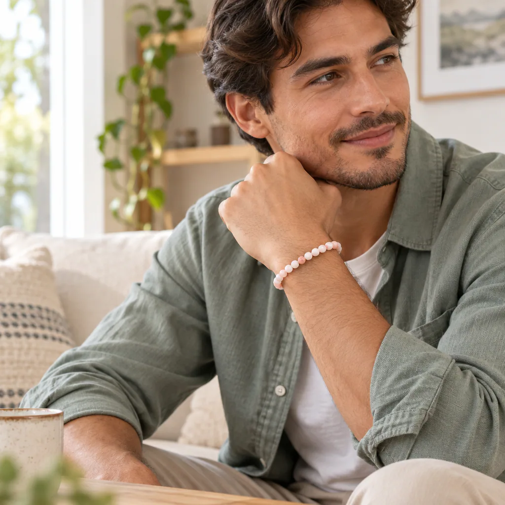 Bracelet à boules en Opale Rose · 6 mm · Pérou · Grade A+ — vue portée 3