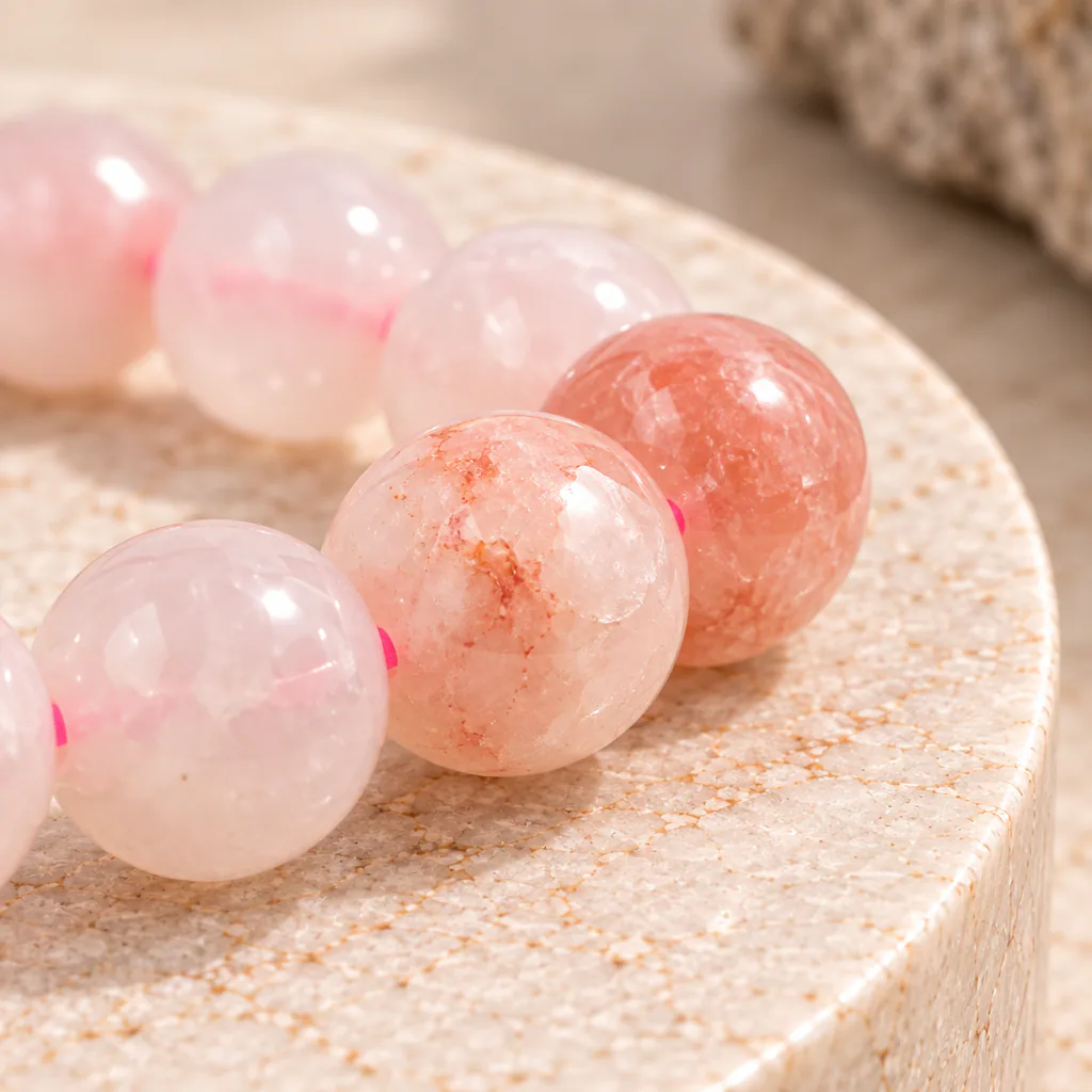 Bracelet à boules en Agate « Fleur de cerisier » · 6 mm · Madagascar · Grade A — vue studio 3