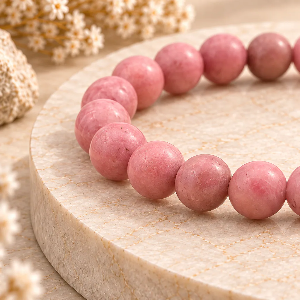 Bracelet à boules en Rhodonite · 6 mm · Australie · Grade AA — vue studio 2