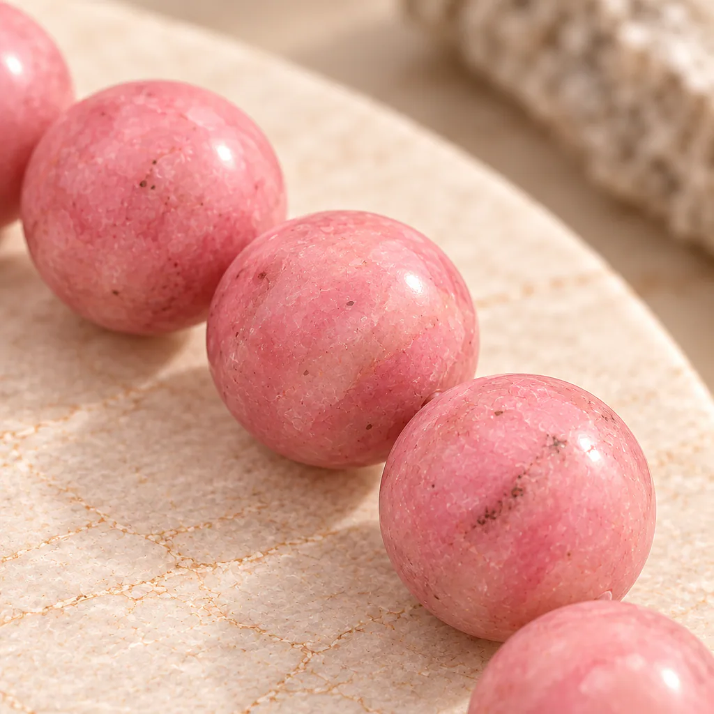 Bracelet à boules en Rhodonite · 6 mm · Australie · Grade AA — vue studio 3