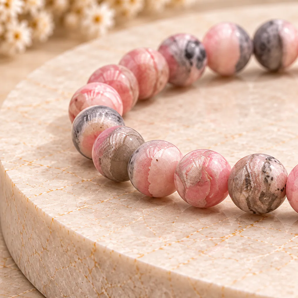 Bracelet à boules en Rhodochrosite · 6 mm · Argentine · Grade A — vue studio 2