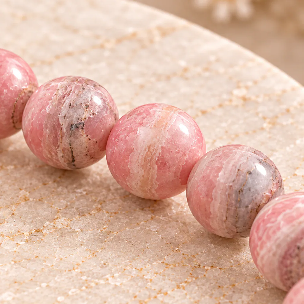 Bracelet à boules en Rhodochrosite · 6 mm · Argentine · Grade A — vue studio 3