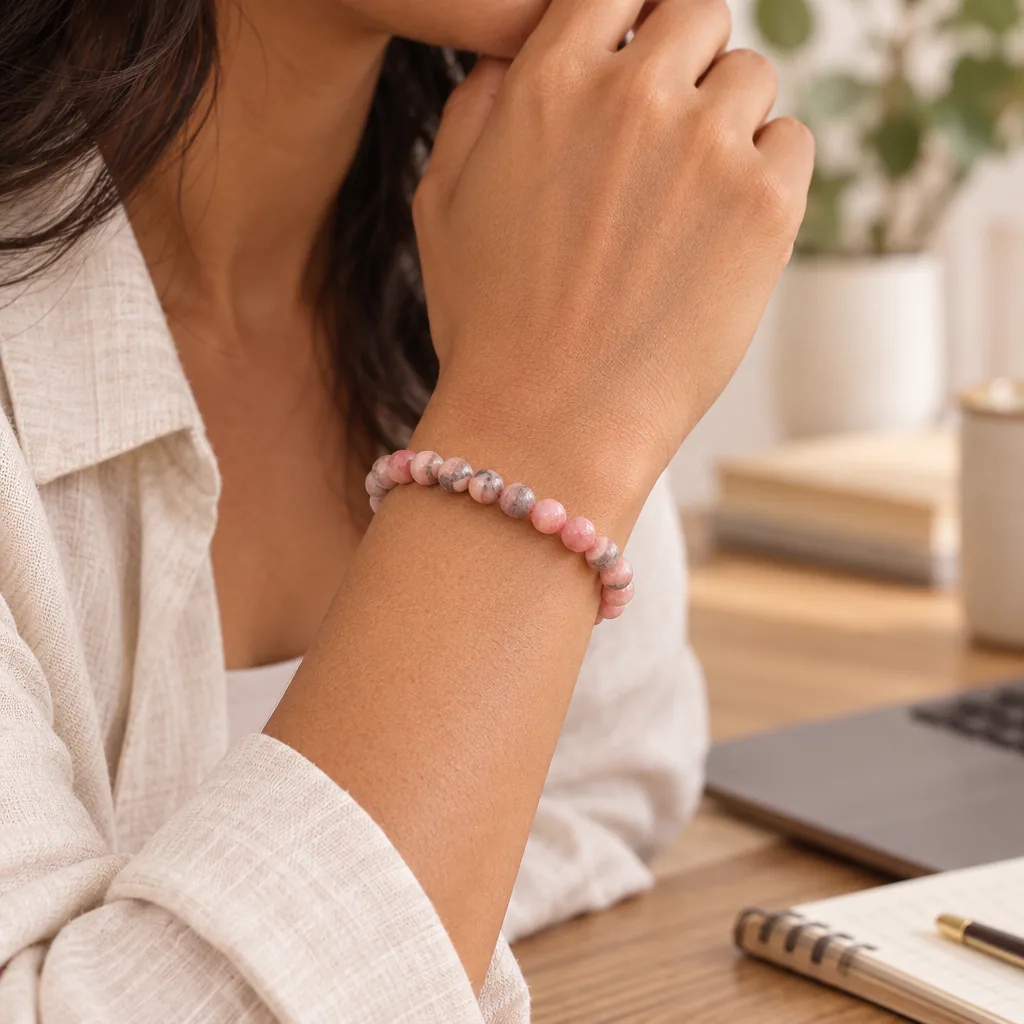 Bracelet à boules en Rhodochrosite · 6 mm · Argentine · Grade A — vue portée 1
