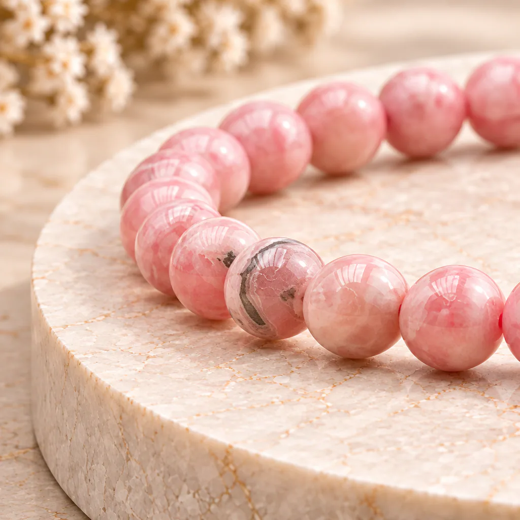 Bracelet à boules en Rhodochrosite · 6 mm · Argentine · Grade A+ — vue studio 2
