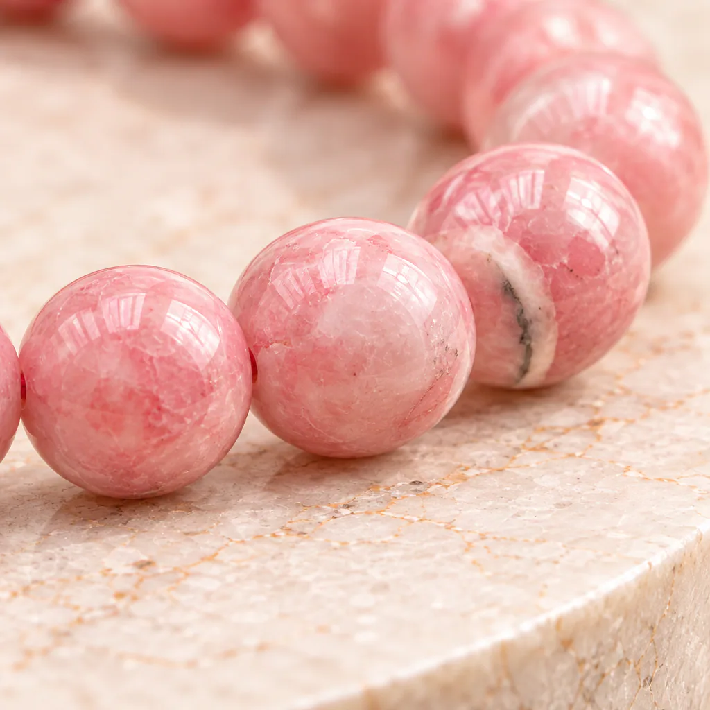 Bracelet à boules en Rhodochrosite · 6 mm · Argentine · Grade A+ — vue studio 3