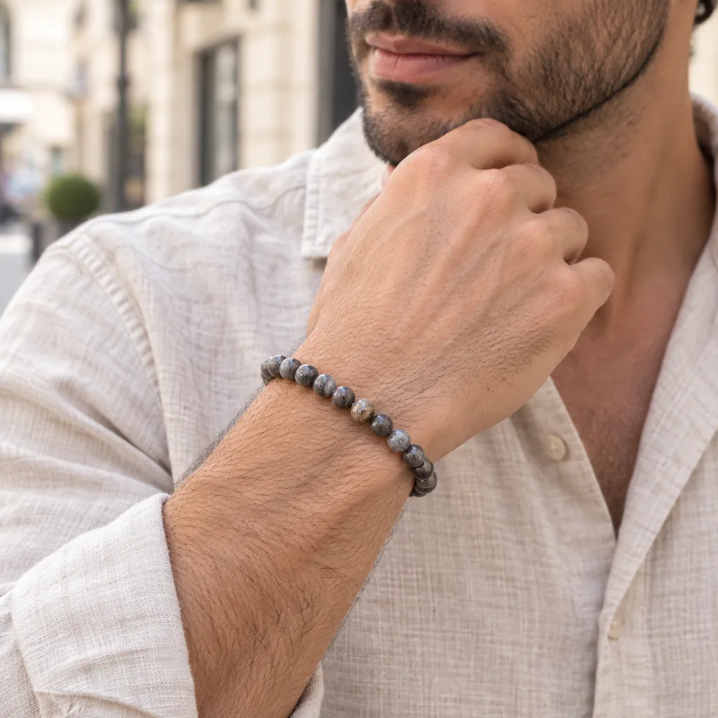 Bracelet à boules en Yooperlite · 6 mm · Russie · Grade A — vue portée 2