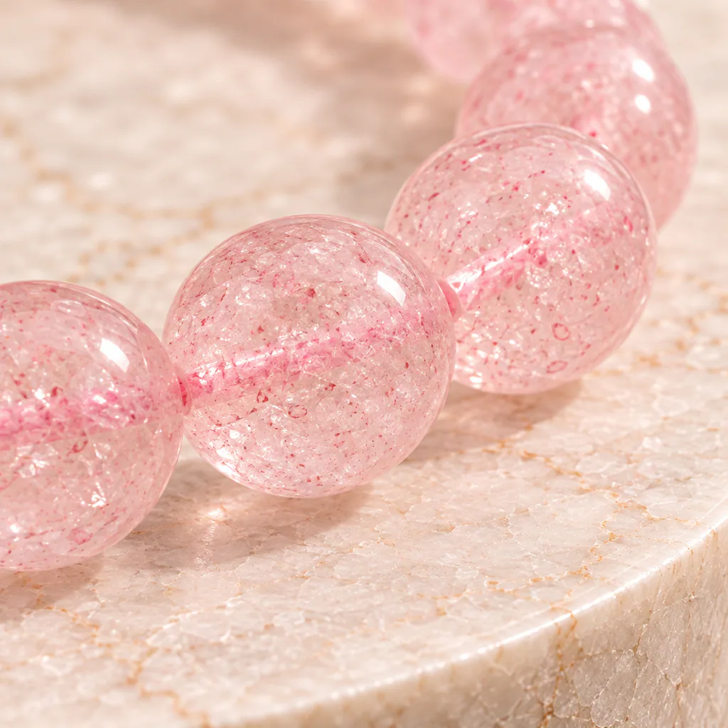 Bracelet à boules en Quartz fraise · 6 mm · Madagascar · Grade A — vue studio 3