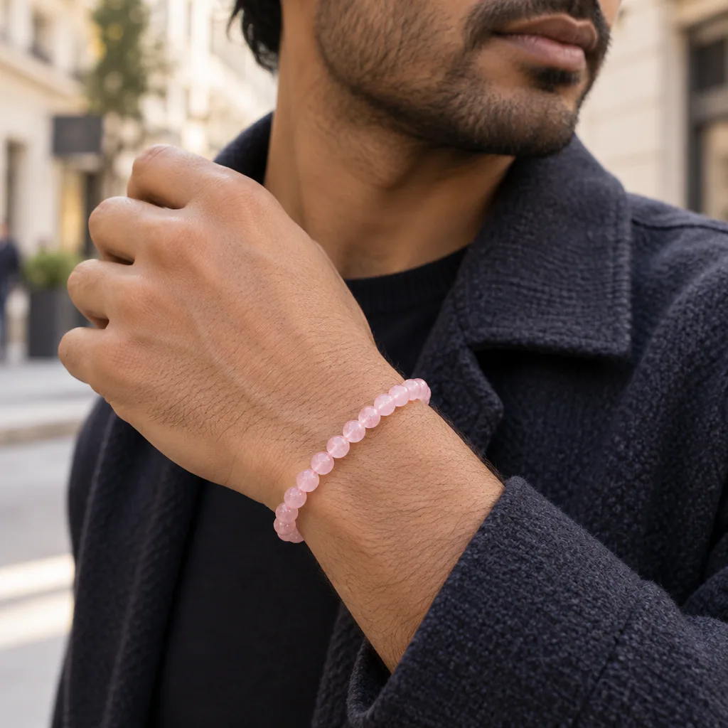 Bracelet à boules en Quartz fraise · 6 mm · Madagascar · Grade A — vue portée 2