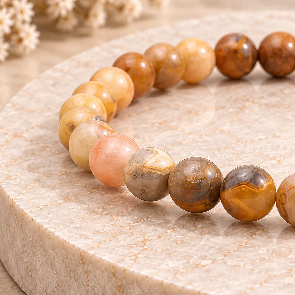 Bracelet à boules en Agate « Crazy Lace » · 6 mm · Mexique · Grade AA — vue studio 2