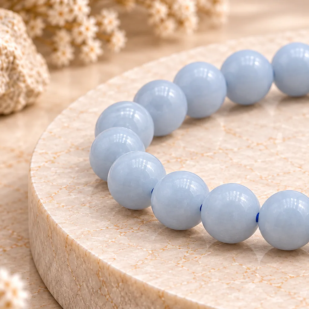 Bracelet à boules en Angélite · 6 mm · Pérou · Grade A — vue studio 2
