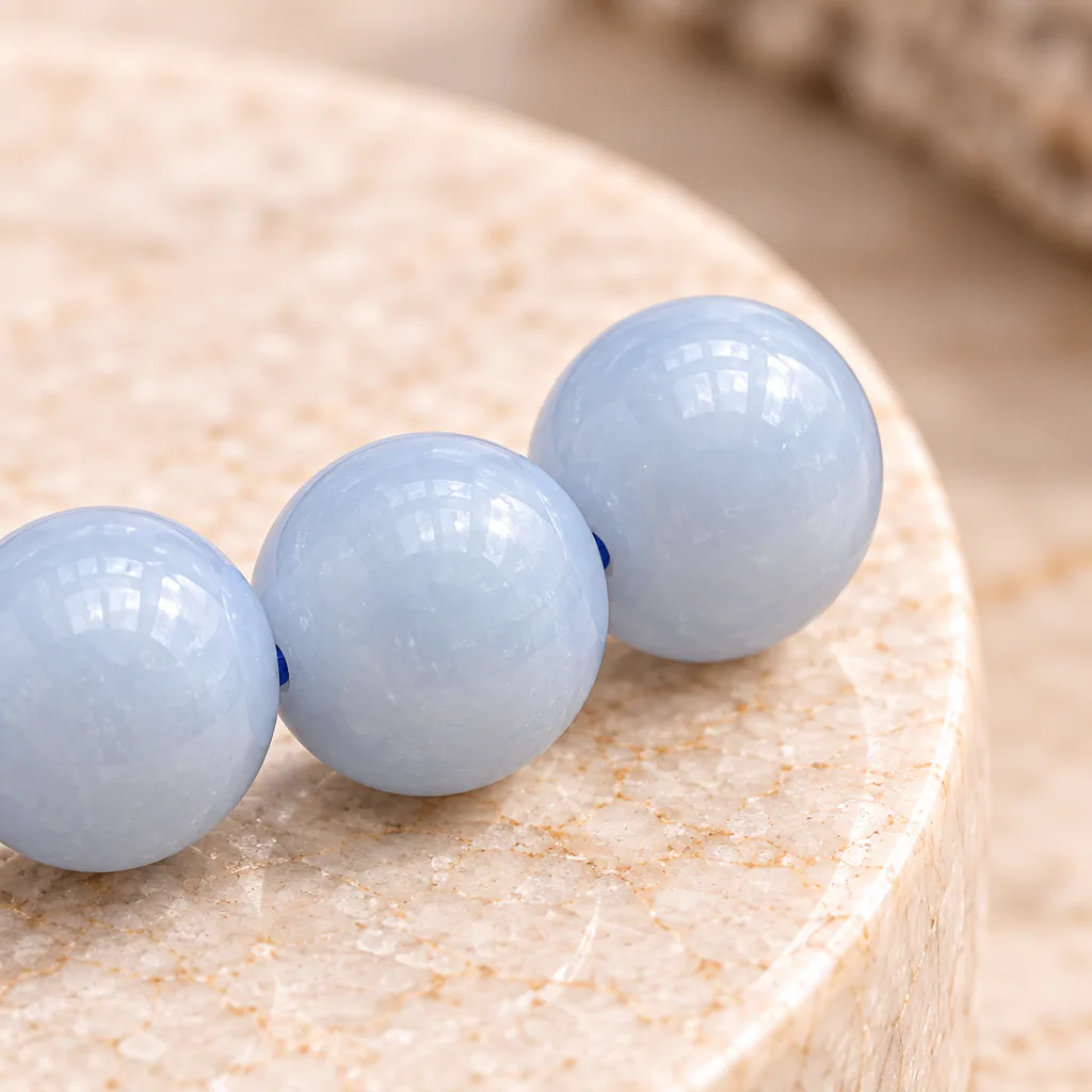 Bracelet à boules en Angélite · 6 mm · Pérou · Grade A — vue studio 3