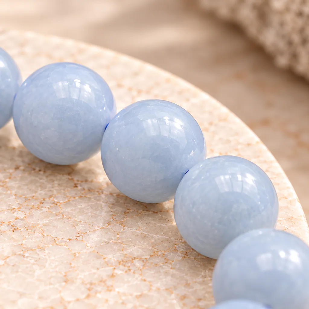 Bracelet à boules en Angélite · 6 mm · Pérou · Grade A — vue studio 3