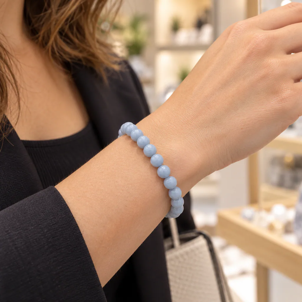 Bracelet à boules en Angélite · 6 mm · Pérou · Grade A — vue portée 1