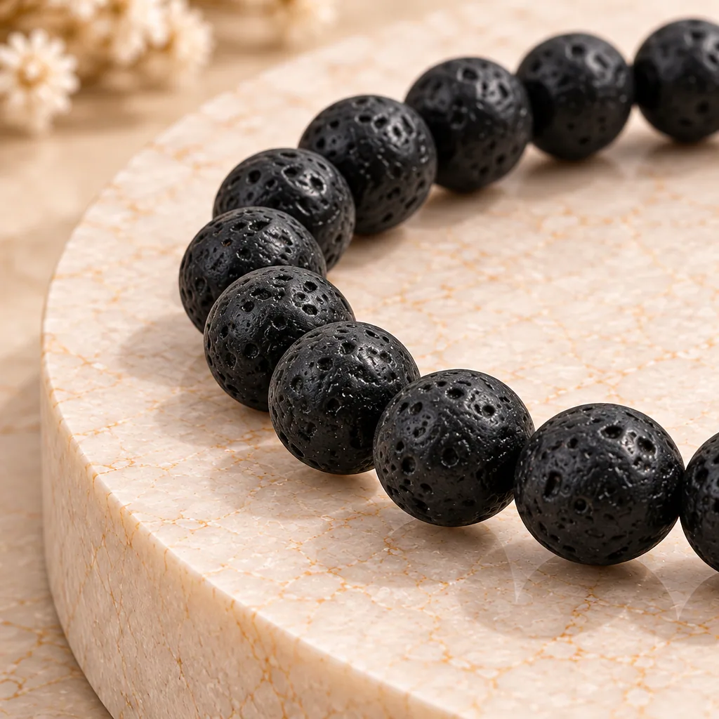 Bracelet à boules en Pierre de lave · 6 mm · Chine · Grade AB — vue studio 2