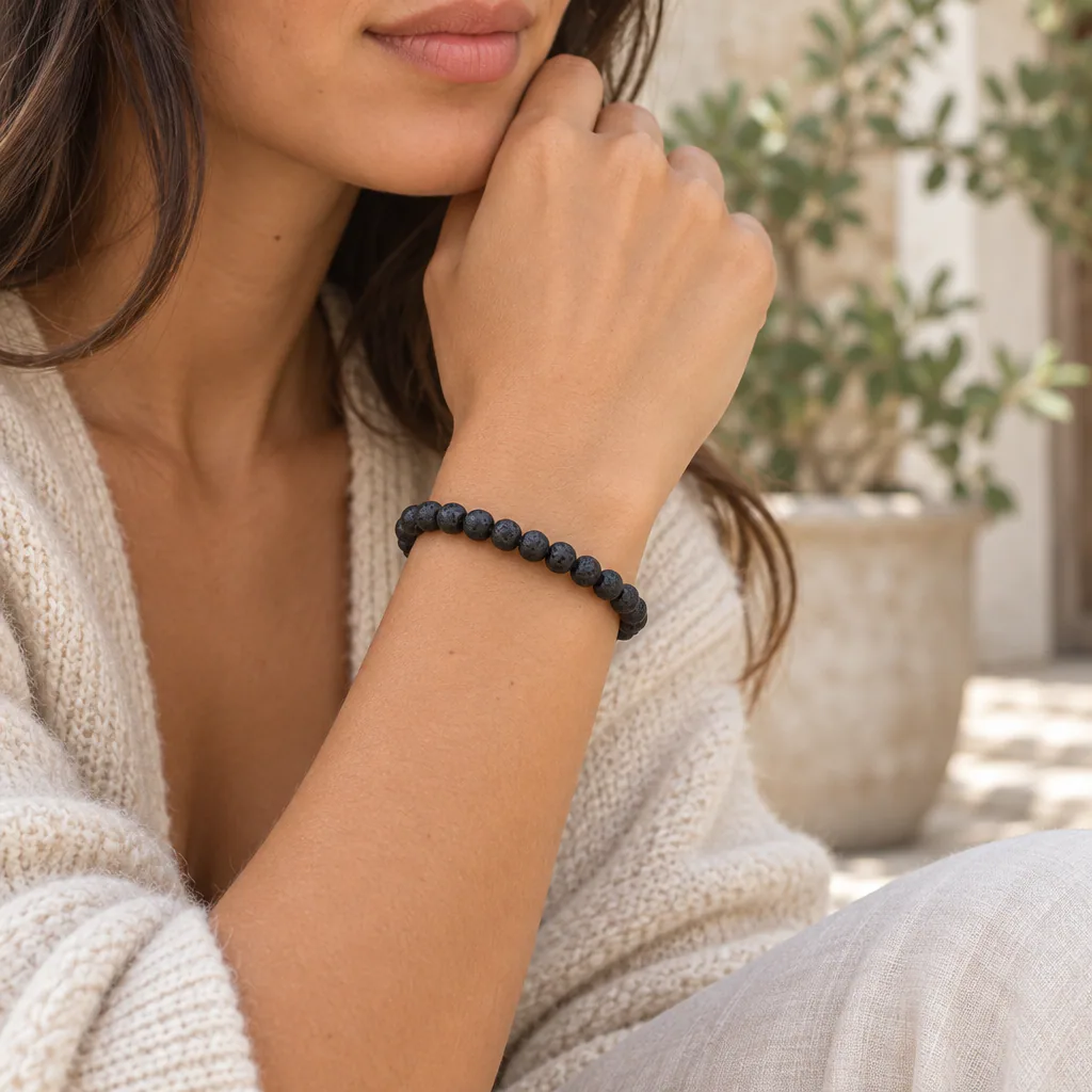Bracelet à boules en Pierre de lave · 6 mm · Chine · Grade AB — vue portée 1