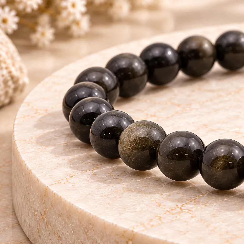 Bracelet à boules en Obsidienne dorée · 6 mm · Mexique · Grade A — vue studio 2