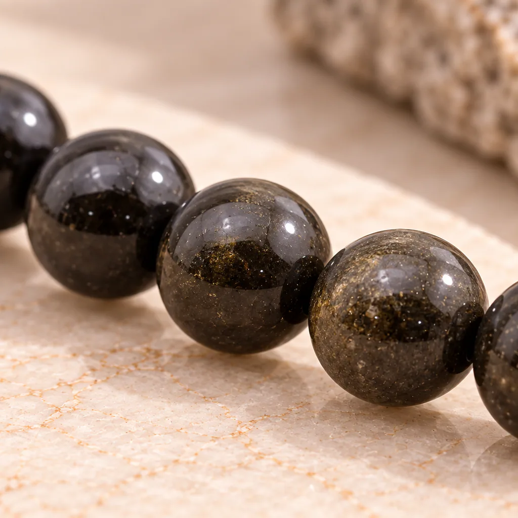 Bracelet à boules en Obsidienne dorée · 6 mm · Mexique · Grade A — vue studio 3