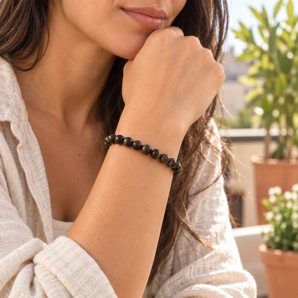 Bracelet à boules en Obsidienne dorée · 6 mm · Mexique · Grade A — vue portée 1