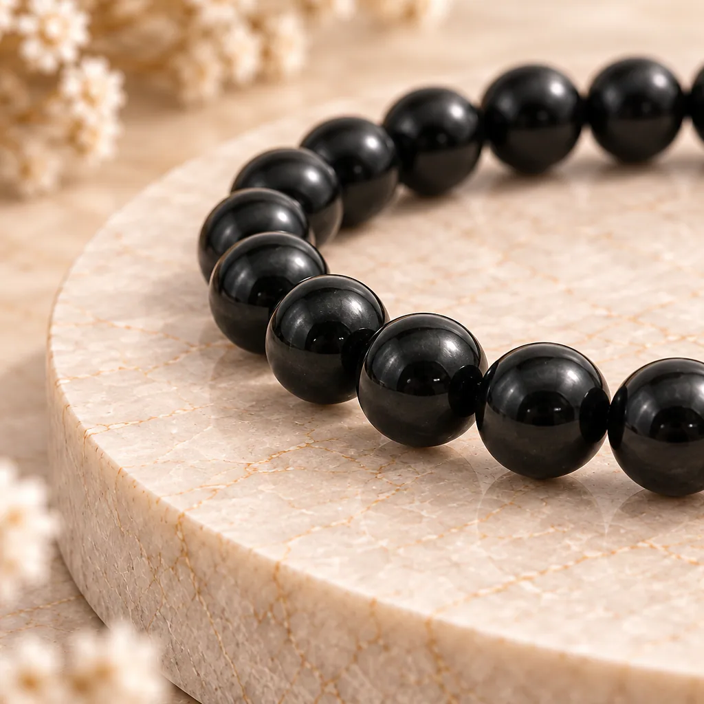 Bracelet à boules en Obsidienne noire · 6 mm · Mexique · Grade A — vue studio 2