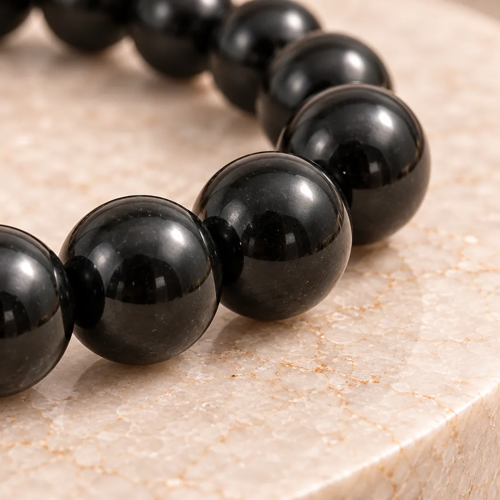 Bracelet à boules en Obsidienne noire · 6 mm · Mexique · Grade A — vue studio 3