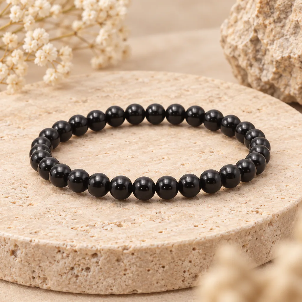 Bracelet à boules en Obsidienne noire · 6 mm · Mexique · Grade A — vue portée 2