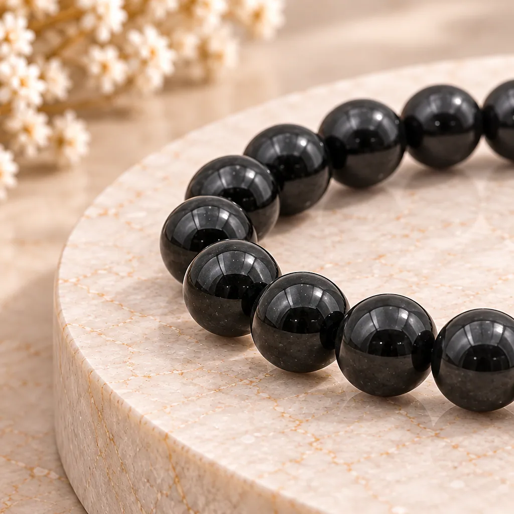 Bracelet à boules en Tourmaline noire · 6 mm · Brésil · Grade A — vue studio 2